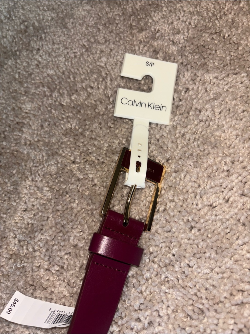NWT Calvin Klein Raspberry Burgundy Leather Skinny Belt Gold Buckle Small